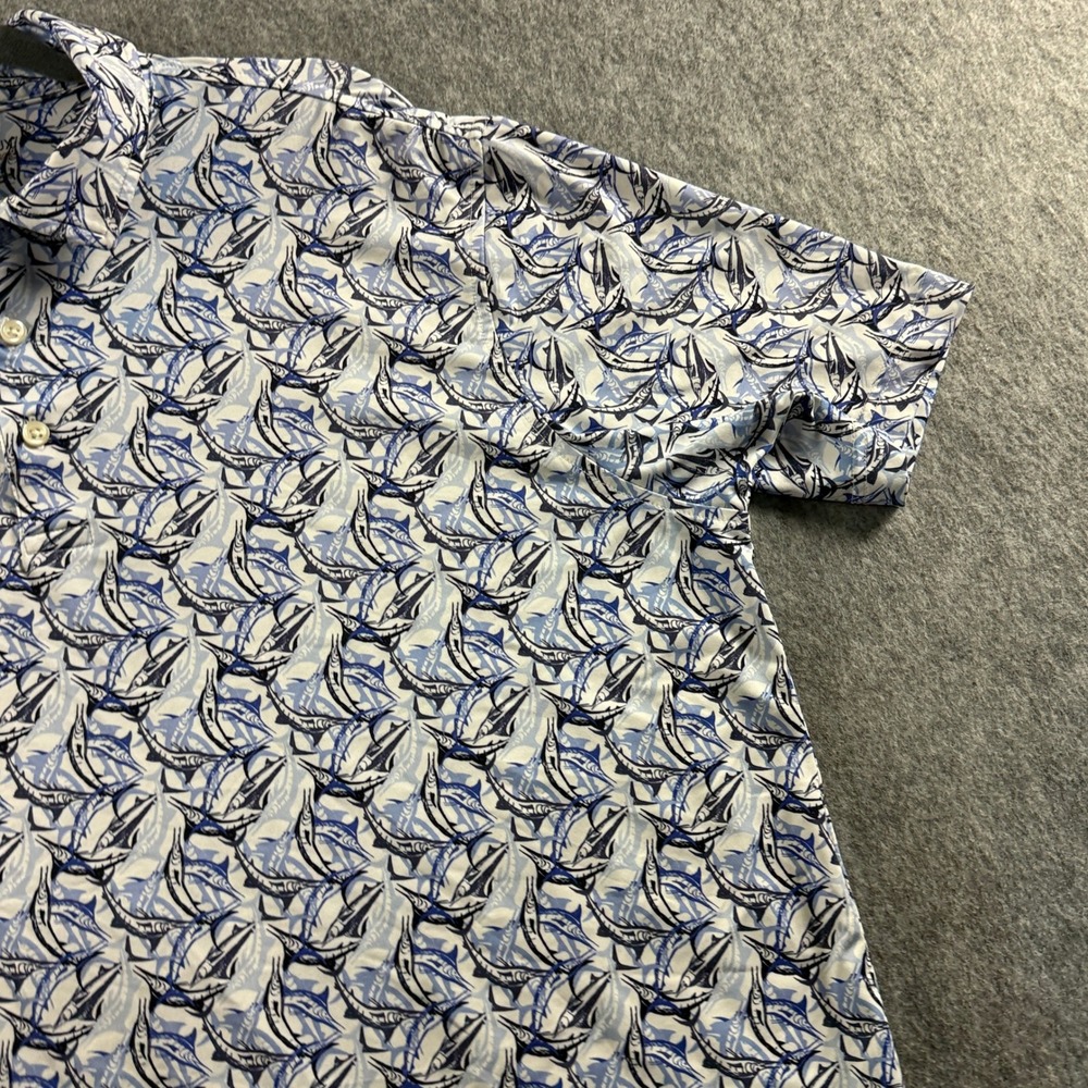Cremieux Performance Men's L Blue White Marlin Fish Print Nautical Polo - Picture 9 of 12